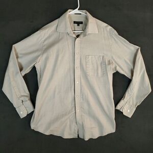 Jhane Barnes Shirt Mens Large 16 34/35 Tan Button Up Long Sleeve Textured 2 Ply